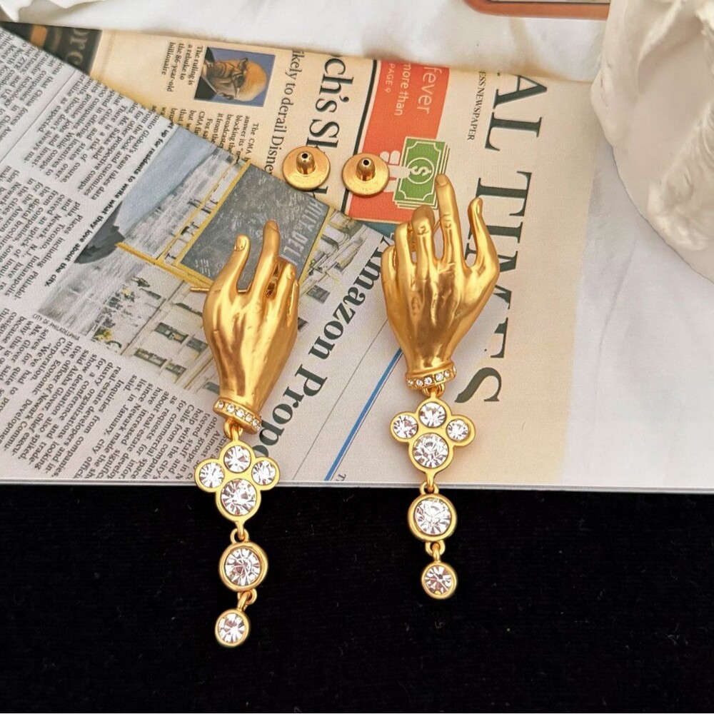 Schiaparelli Diamond-Inlaid Gilded Ear Studs - Picture 3 of 4